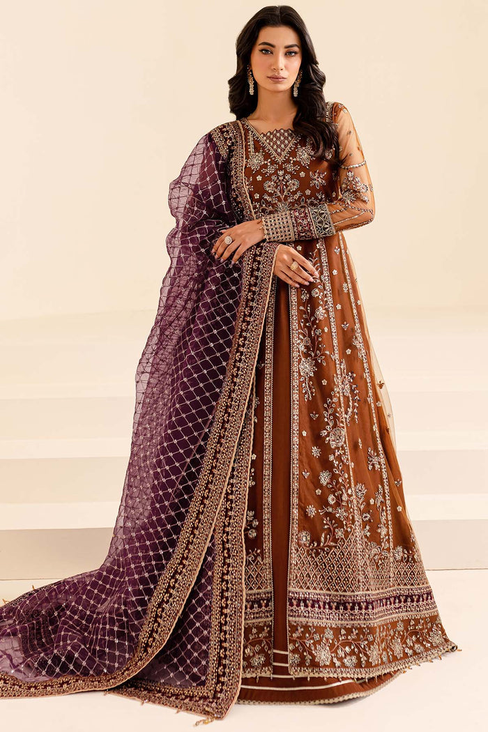 Farasha Luxury Formal Embroidered Net Unstitched 3Pc Suit - Crimson Allure