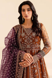 Farasha Luxury Formal Embroidered Net Unstitched 3Pc Suit - Crimson Allure