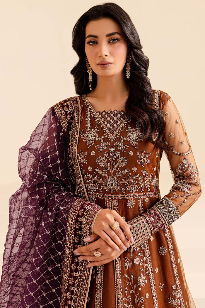 Farasha Luxury Formal Embroidered Net Unstitched 3Pc Suit - Crimson Allure