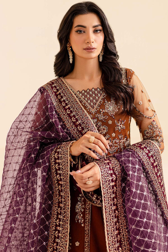 Farasha Luxury Formal Embroidered Net Unstitched 3Pc Suit - Crimson Allure