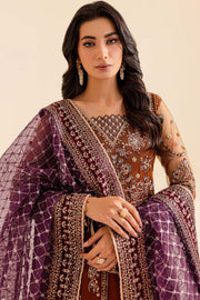 Farasha Luxury Formal Embroidered Net Unstitched 3Pc Suit - Crimson Allure