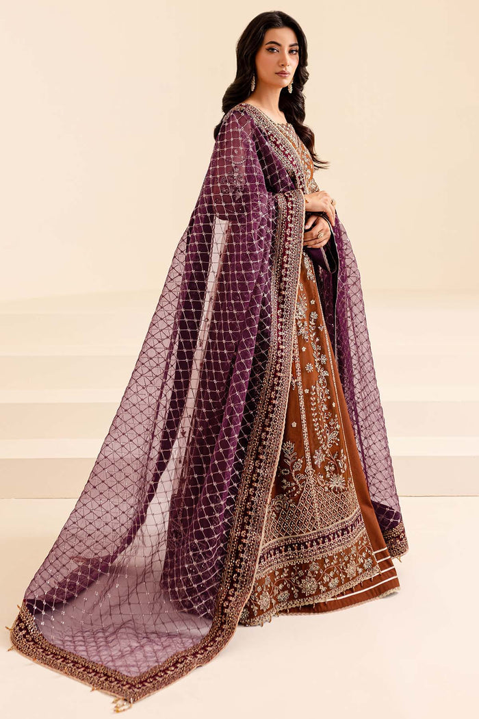 Farasha Luxury Formal Embroidered Net Unstitched 3Pc Suit - Crimson Allure