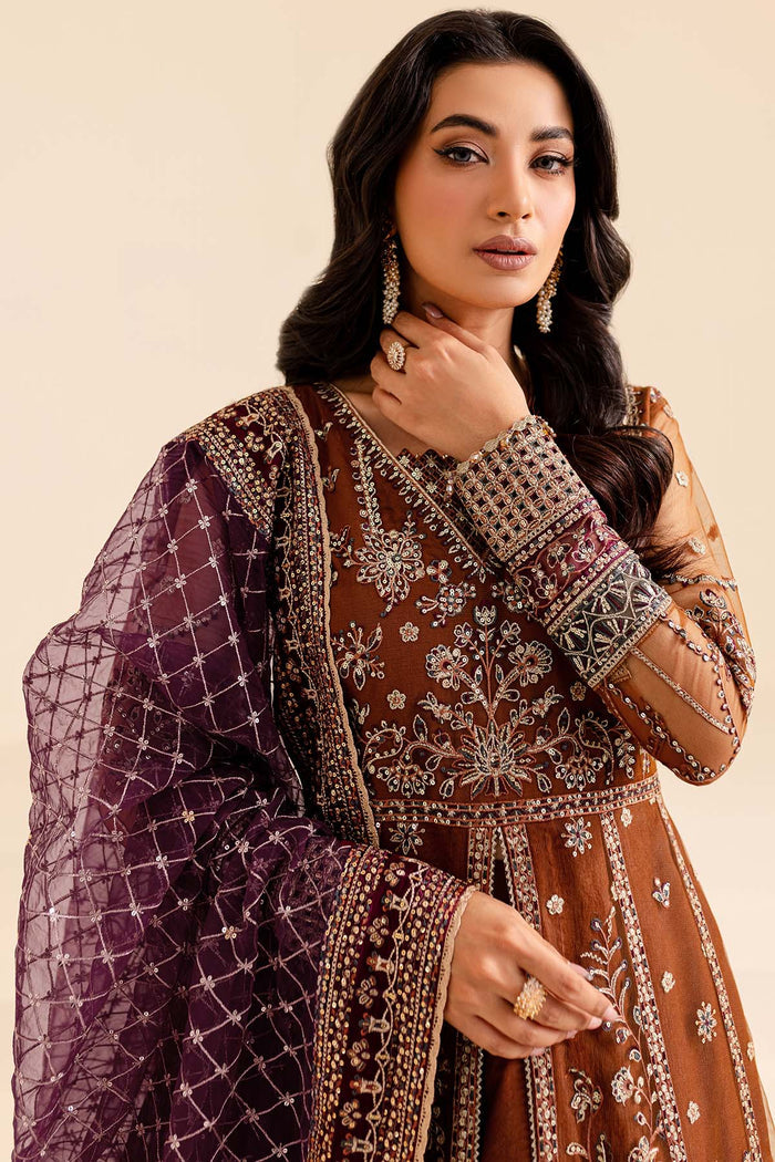 Farasha Luxury Formal Embroidered Net Unstitched 3Pc Suit - Crimson Allure