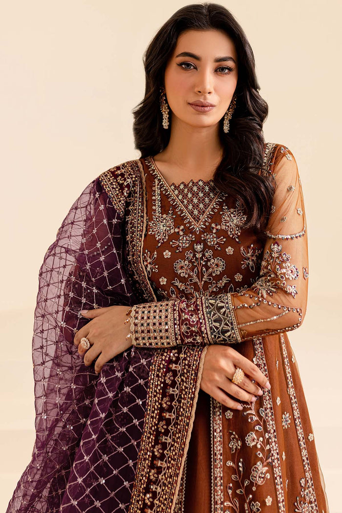 Farasha Luxury Formal Embroidered Net Unstitched 3Pc Suit - Crimson Allure