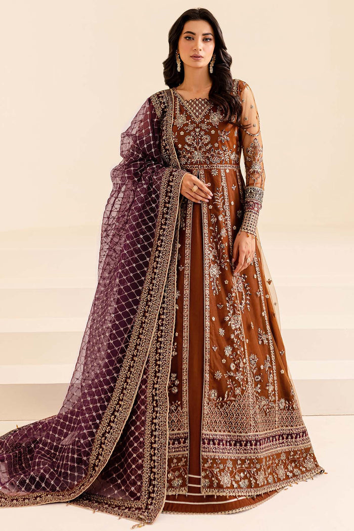 Farasha Luxury Formal Embroidered Net Unstitched 3Pc Suit - Crimson Allure