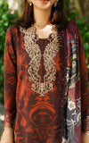 Asifa & Nabeel Meraki Embroidered Viscose Unstitched 3Pc Suit - Crimson Chill