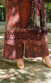 Asifa & Nabeel Meraki Embroidered Viscose Unstitched 3Pc Suit - Crimson Chill