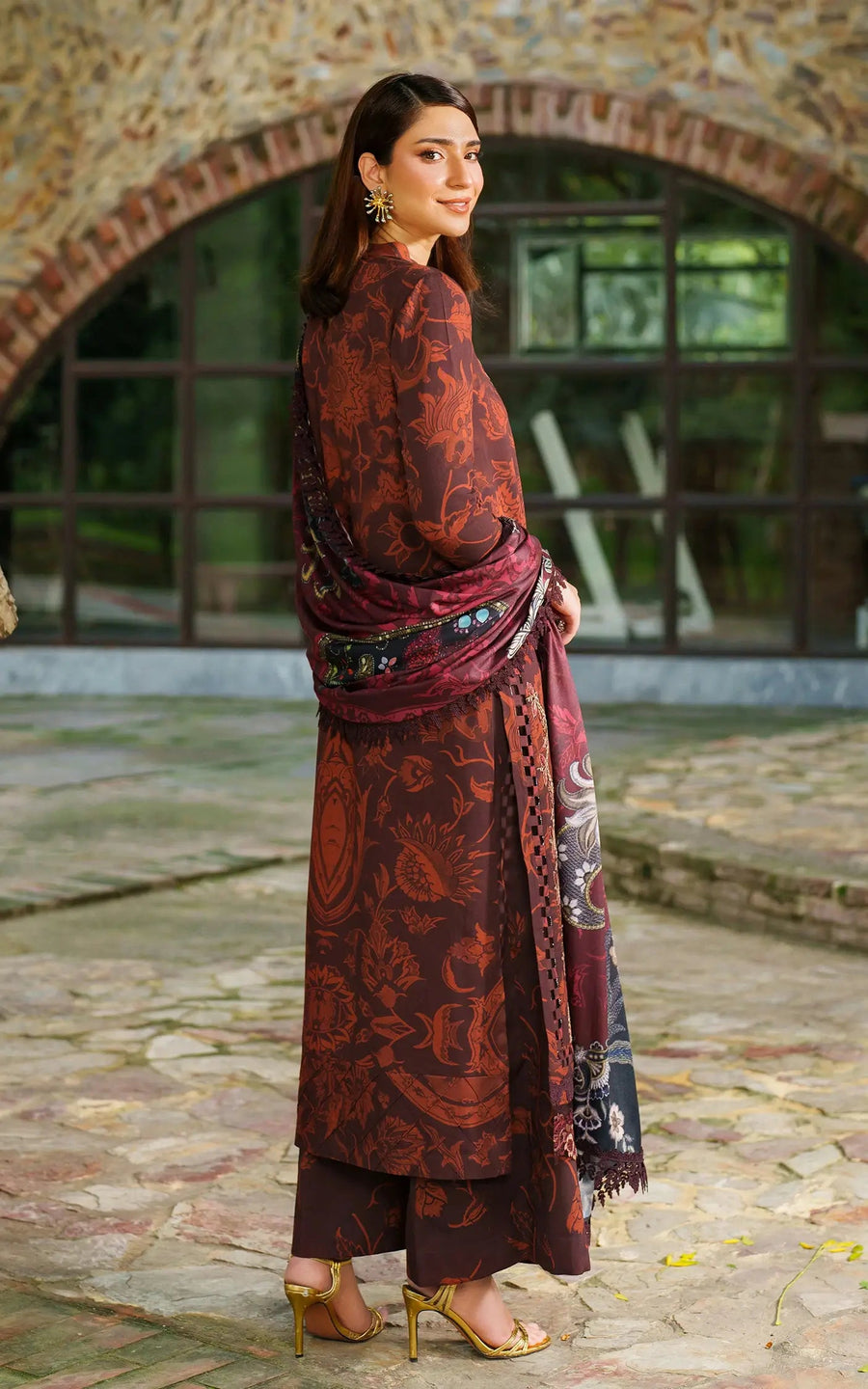 Asifa & Nabeel Meraki Embroidered Viscose Unstitched 3Pc Suit - Crimson Chill