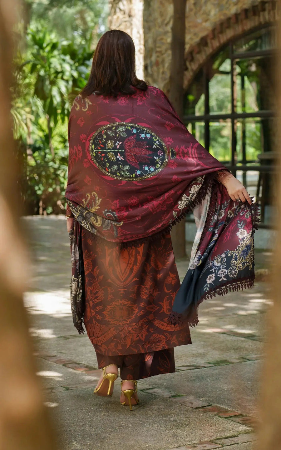 Asifa & Nabeel Meraki Embroidered Viscose Unstitched 3Pc Suit - Crimson Chill