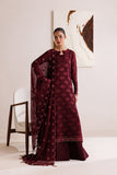 Farasha Luxury Formal Embroidered Chiffon Unstitched 3Pc Suit - Crimson Grace