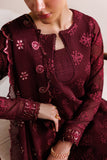 Farasha Luxury Formal Embroidered Chiffon Unstitched 3Pc Suit - Crimson Grace