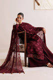 Farasha Luxury Formal Embroidered Chiffon Unstitched 3Pc Suit - Crimson Grace
