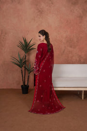Feathers Premium Embroidered Lawn Unstitched 3Pc Suit - Crimson Mehr Royale