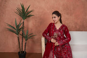 Feathers Premium Embroidered Lawn Unstitched 3Pc Suit - Crimson Mehr Royale