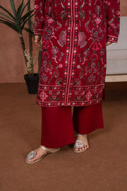 Feathers Premium Embroidered Lawn Unstitched 3Pc Suit - Crimson Mehr Royale