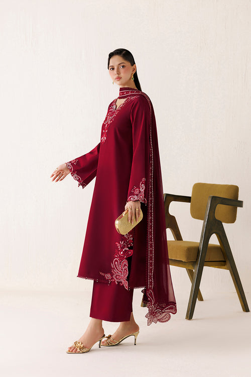 Farasha Veira Embroidered Raw Silk Unstitched 3Pc Suit D-01 Crimson Spell