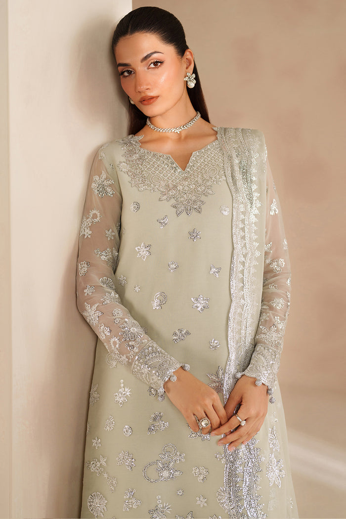 Farasha Luxury Embroidered Chiffon Unstitched 3Pc Suit - Crystal Dew