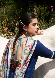 Hussain Rehar Embroidered Luxury Lawn Unstitched 3Pc Suit D-08 CYAN