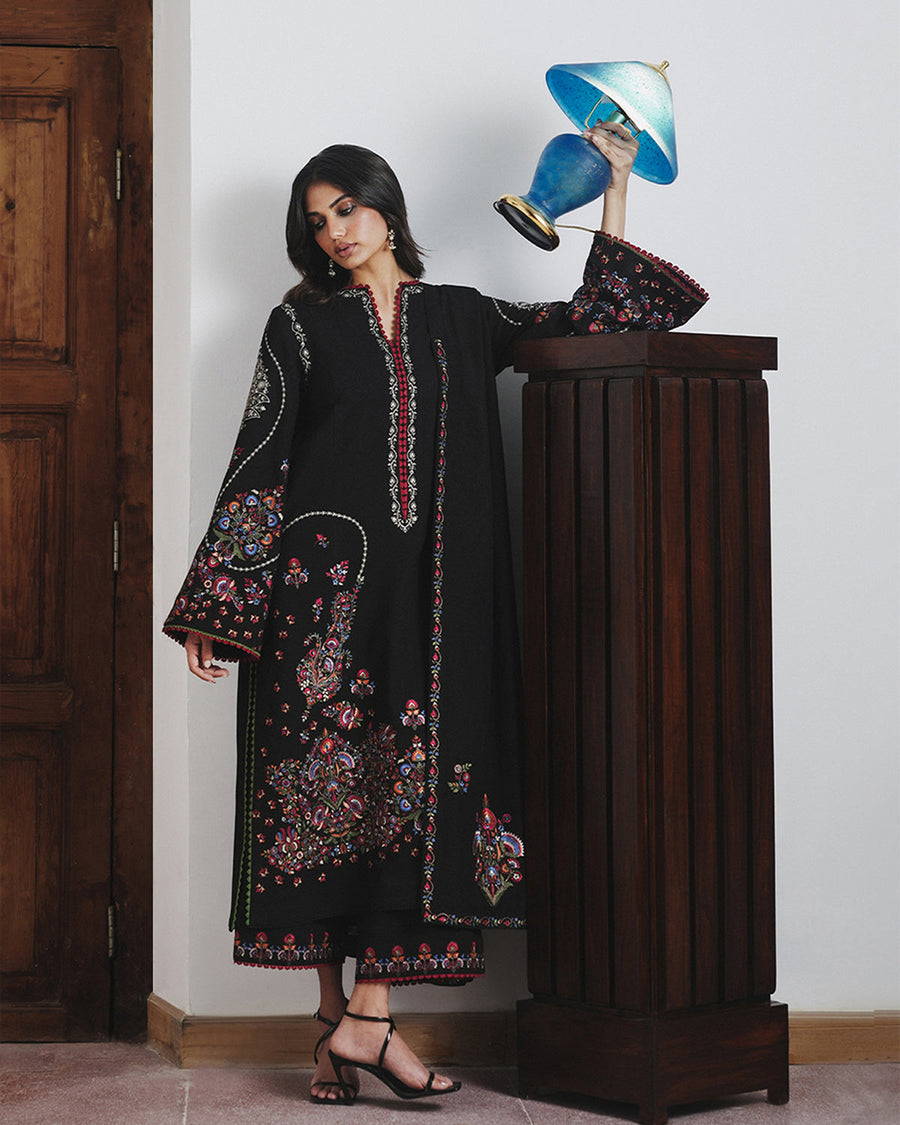 Jugnu Lahore Womenswear Embroidered Karandi Unstitched 3Pc Suit - CYPRUS
