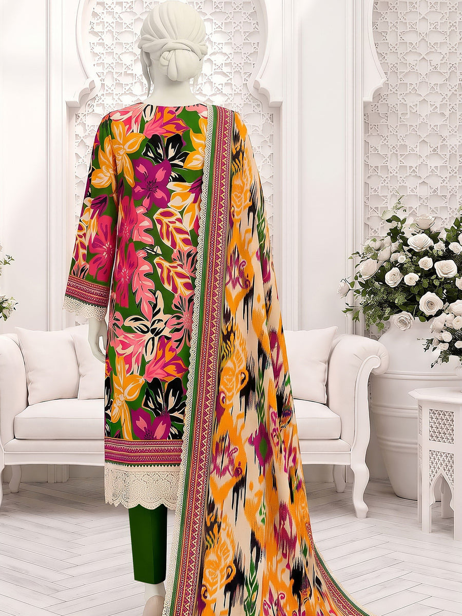 Ittehad X Bin Ameer Linen Essential Unstitched Printed 3Pc Suit D-09