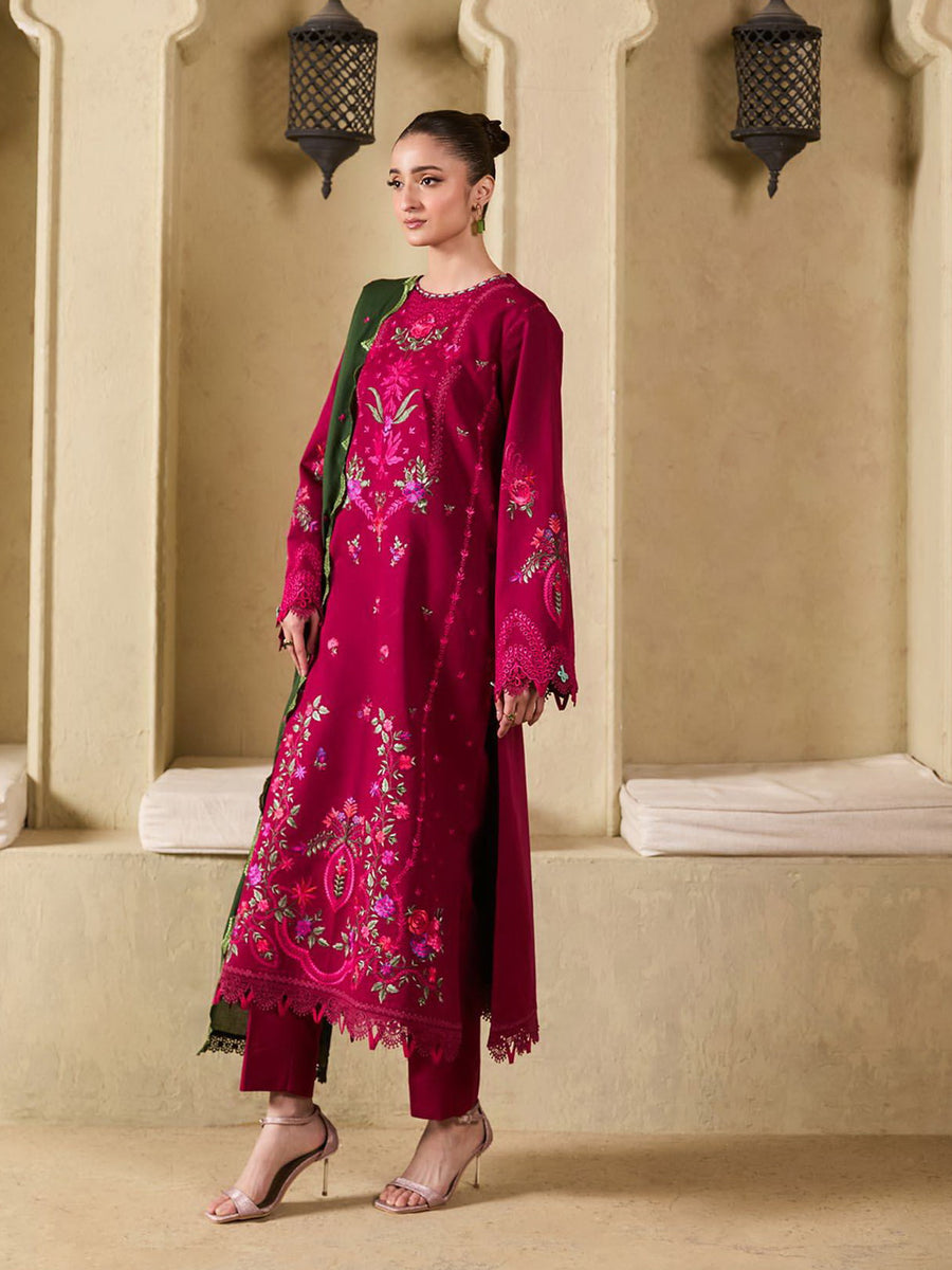 Raha by RajBari Premium Summer Embroidered Lawn Unstitched 3Pc Suit D-01