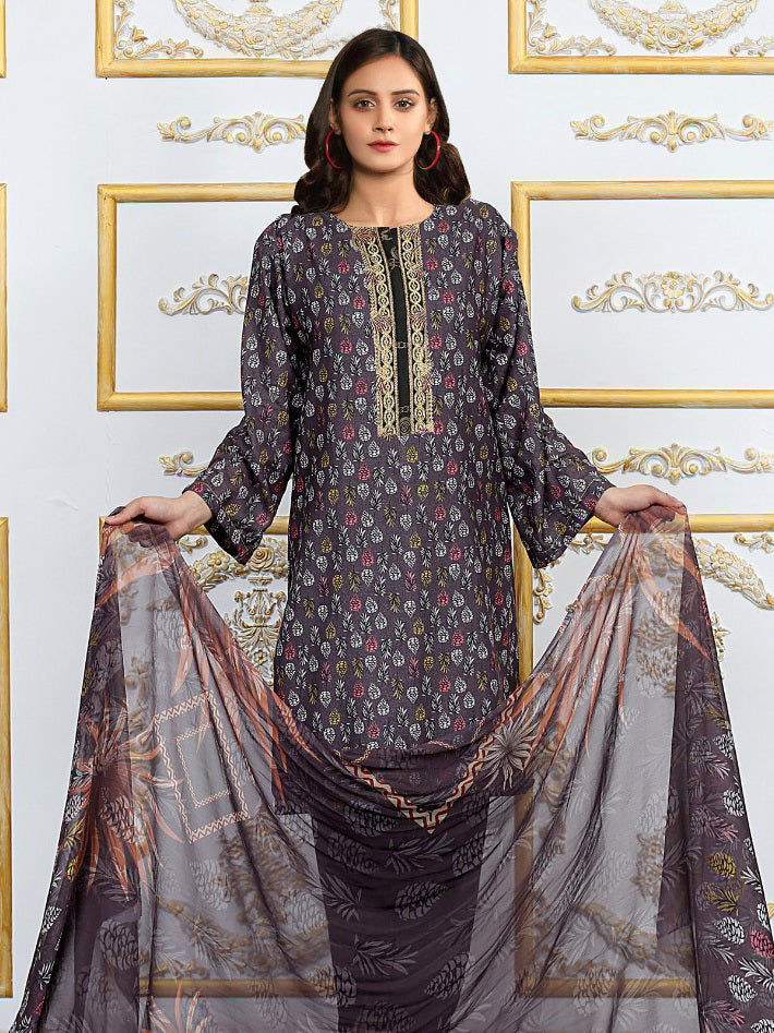 Shaista Digital Printed Karandi Unstitched 3 Piece Suit D-01
