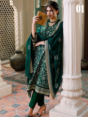 Manizay Saqafat Premium Embroidered Lawn Unstitched 3Pc Suit D-01