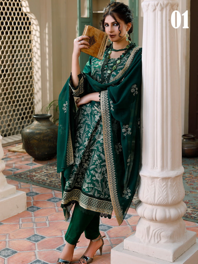 Manizay Saqafat Premium Embroidered Lawn Unstitched 3Pc Suit D-01