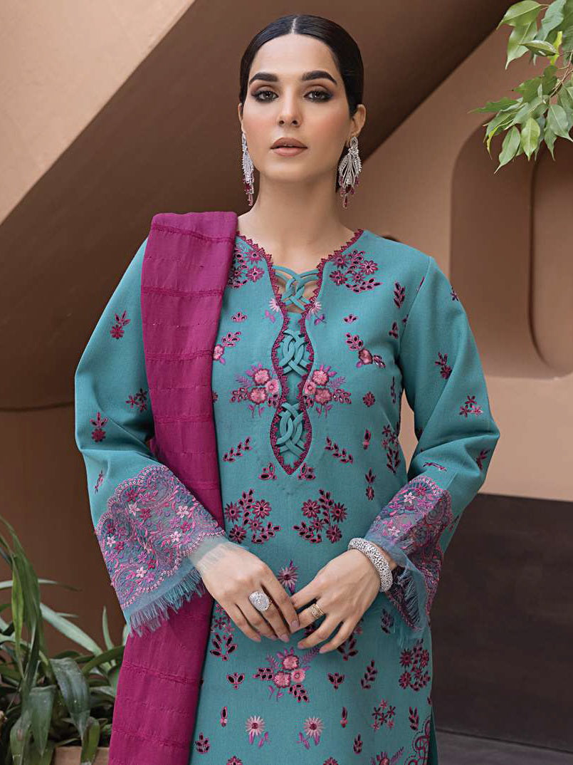 Rang Rasiya Carnation Embroidered Karandi 3Pc Suit D-01 NURAY