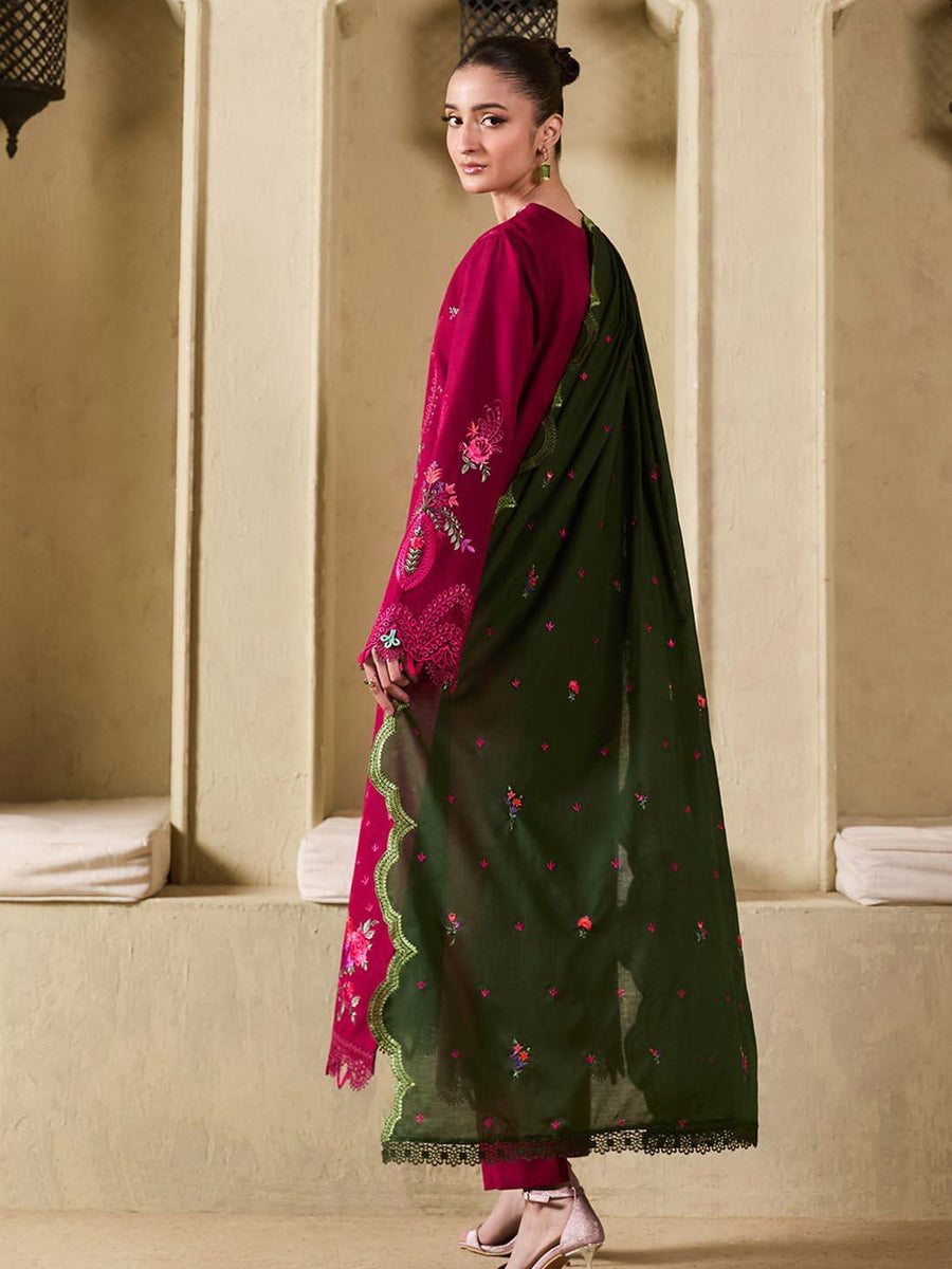 Raha by RajBari Premium Summer Embroidered Lawn Unstitched 3Pc Suit D-01