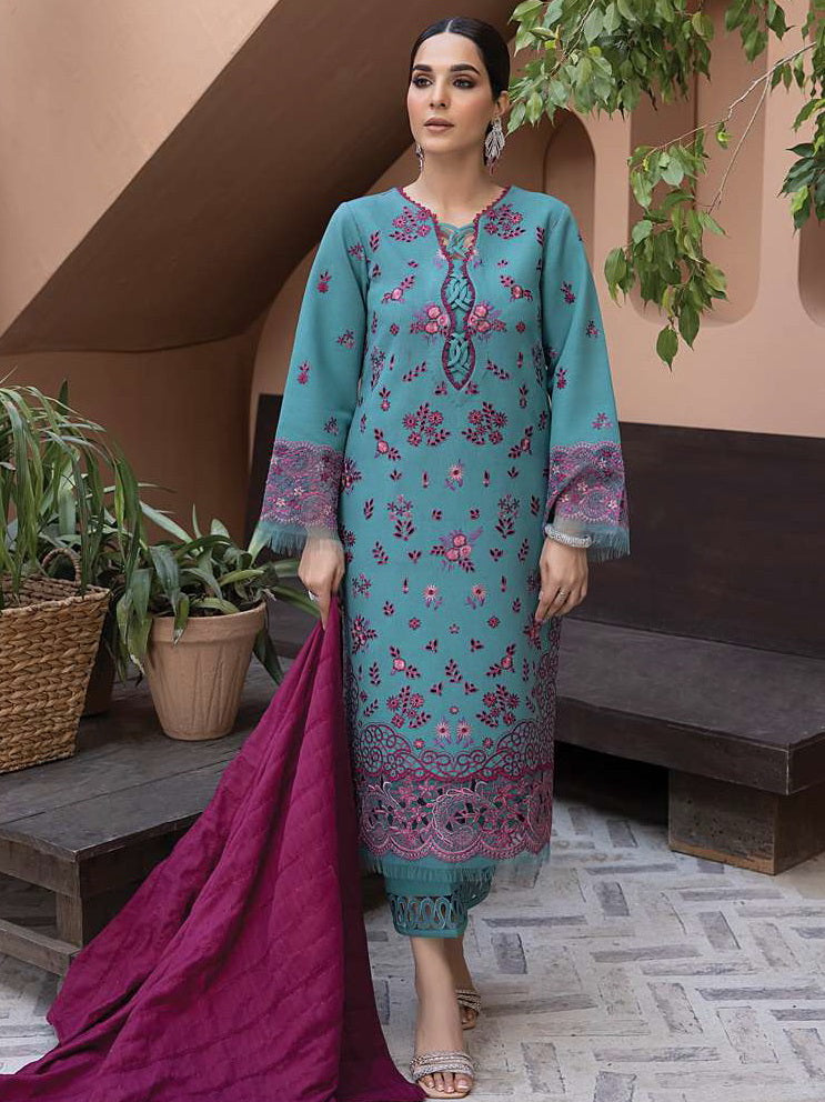 Rang Rasiya Carnation Embroidered Karandi 3Pc Suit D-01 NURAY