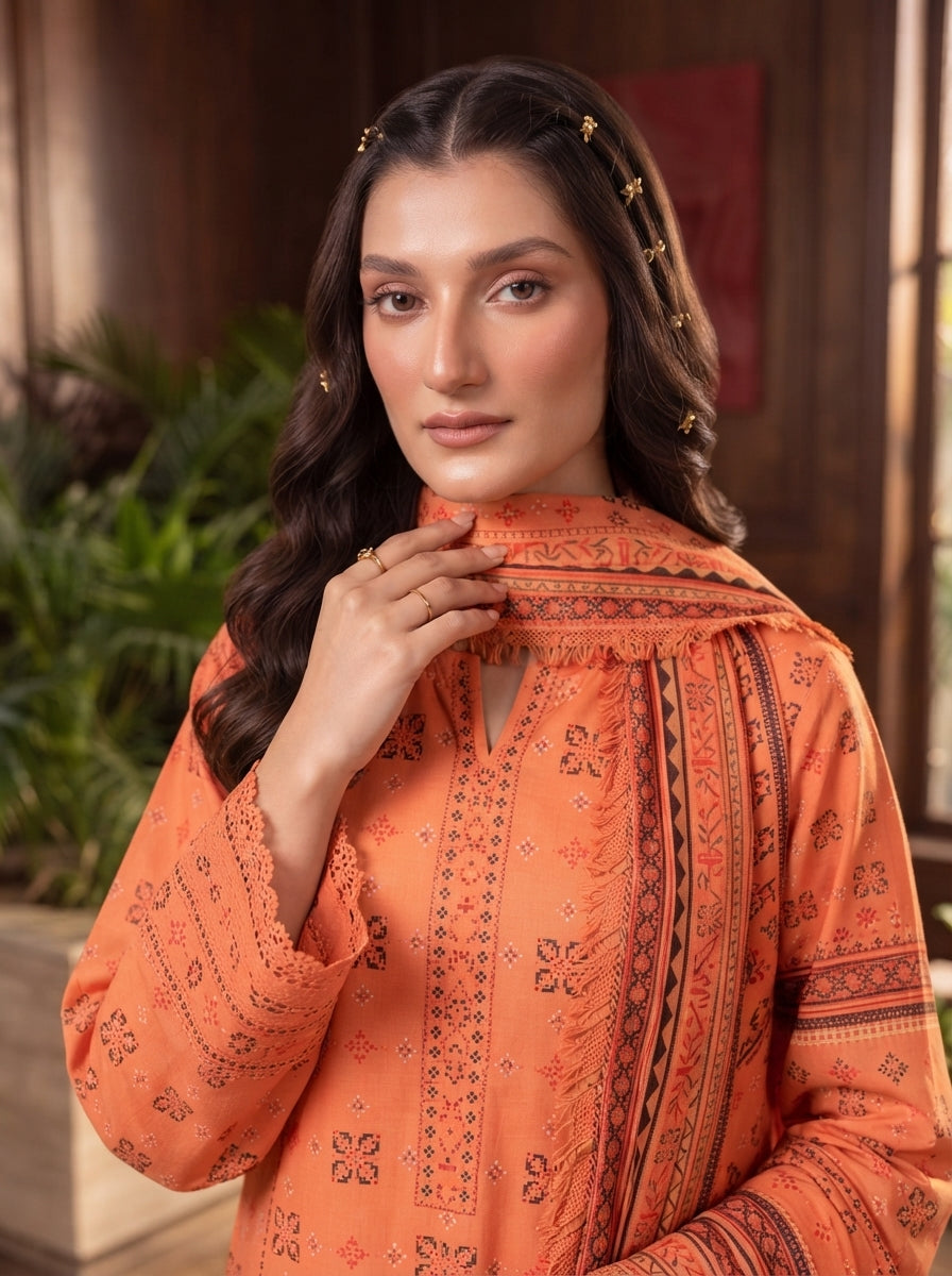 Pashm by Fiza Noor Premium Printed Leather Linen Unstitched 3Pc Suit D-01
