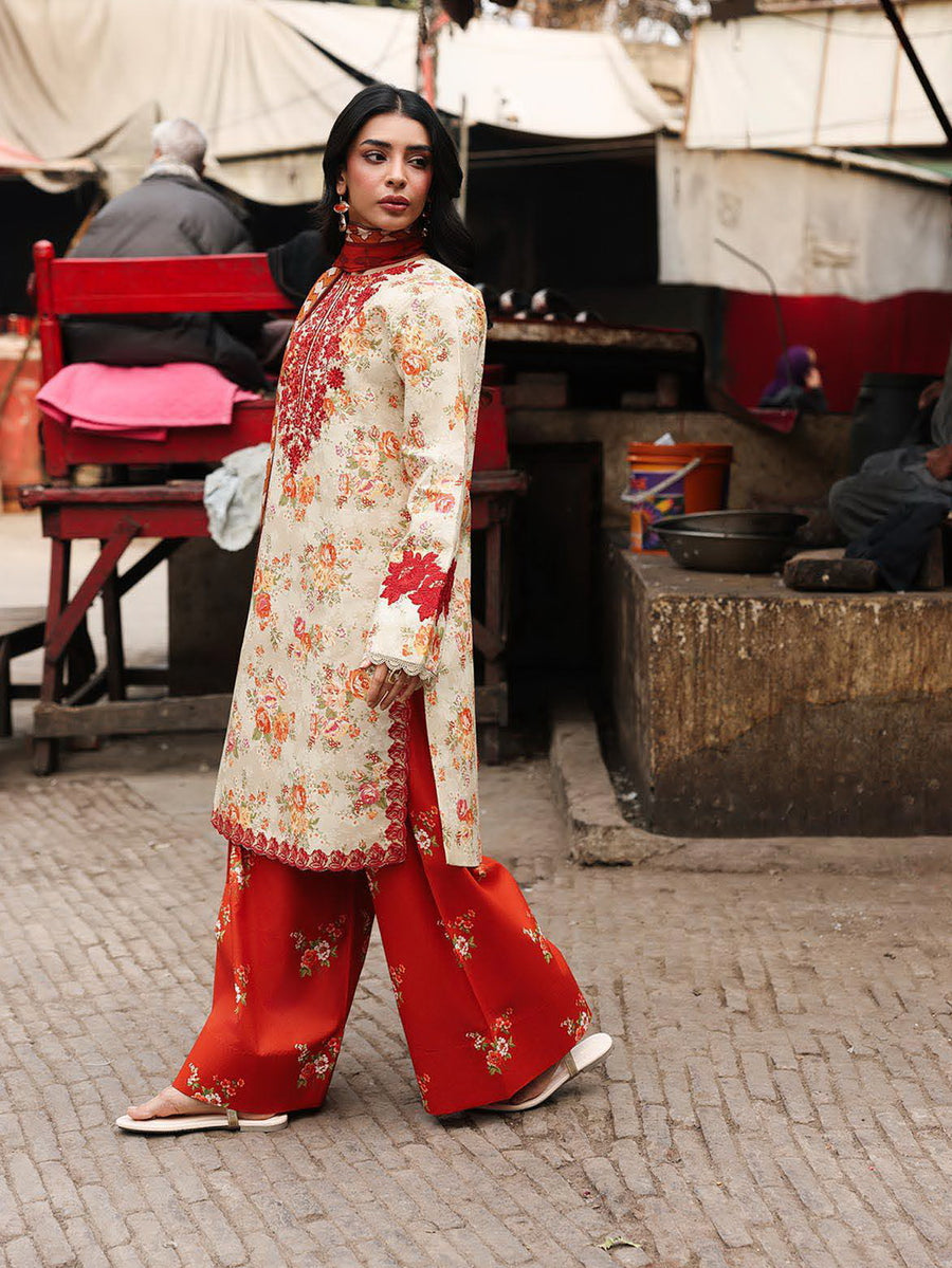 RajBari Nissa Floral Symphony Embroidered Lawn Unstitched 3Pc Suit D-01