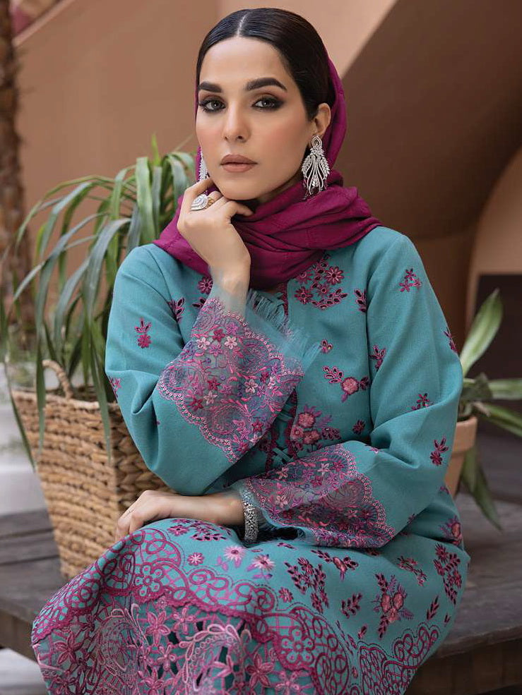 Rang Rasiya Carnation Embroidered Karandi 3Pc Suit D-01 NURAY