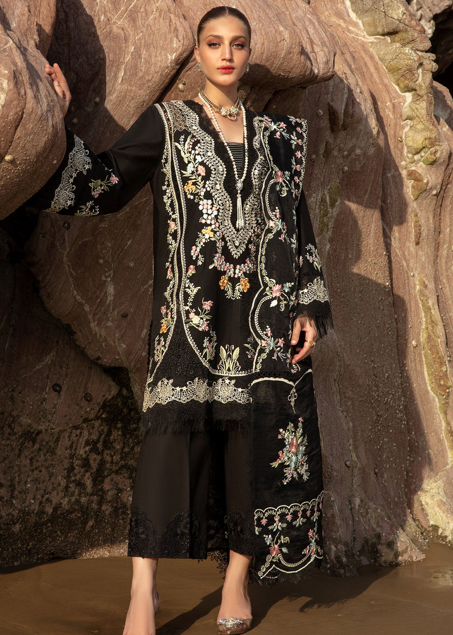 Saira Shakira Embroidered Lawn Unstitched 3Pc Suit D-01A Lolita - Onyx