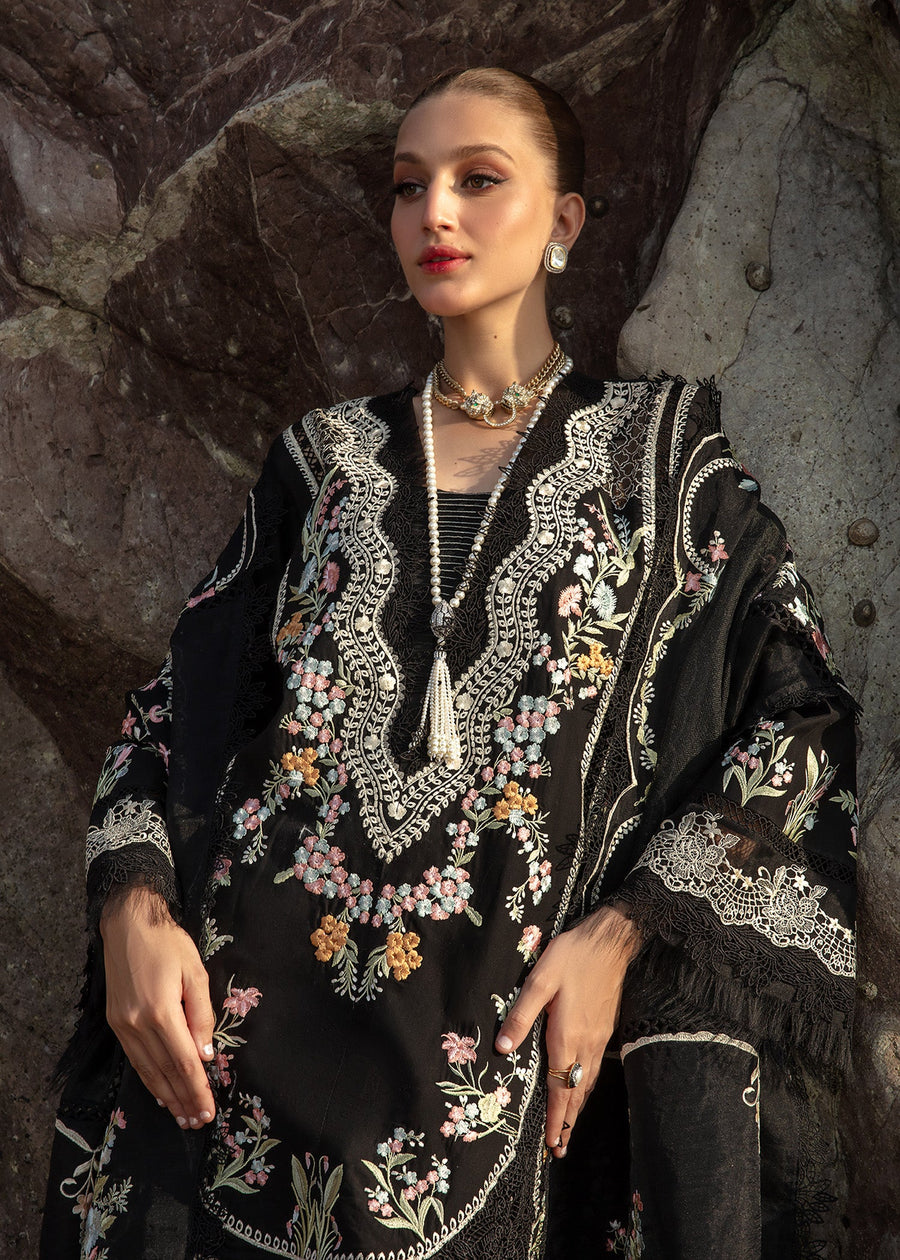 Saira Shakira Embroidered Lawn Unstitched 3Pc Suit D-01A Lolita - Onyx