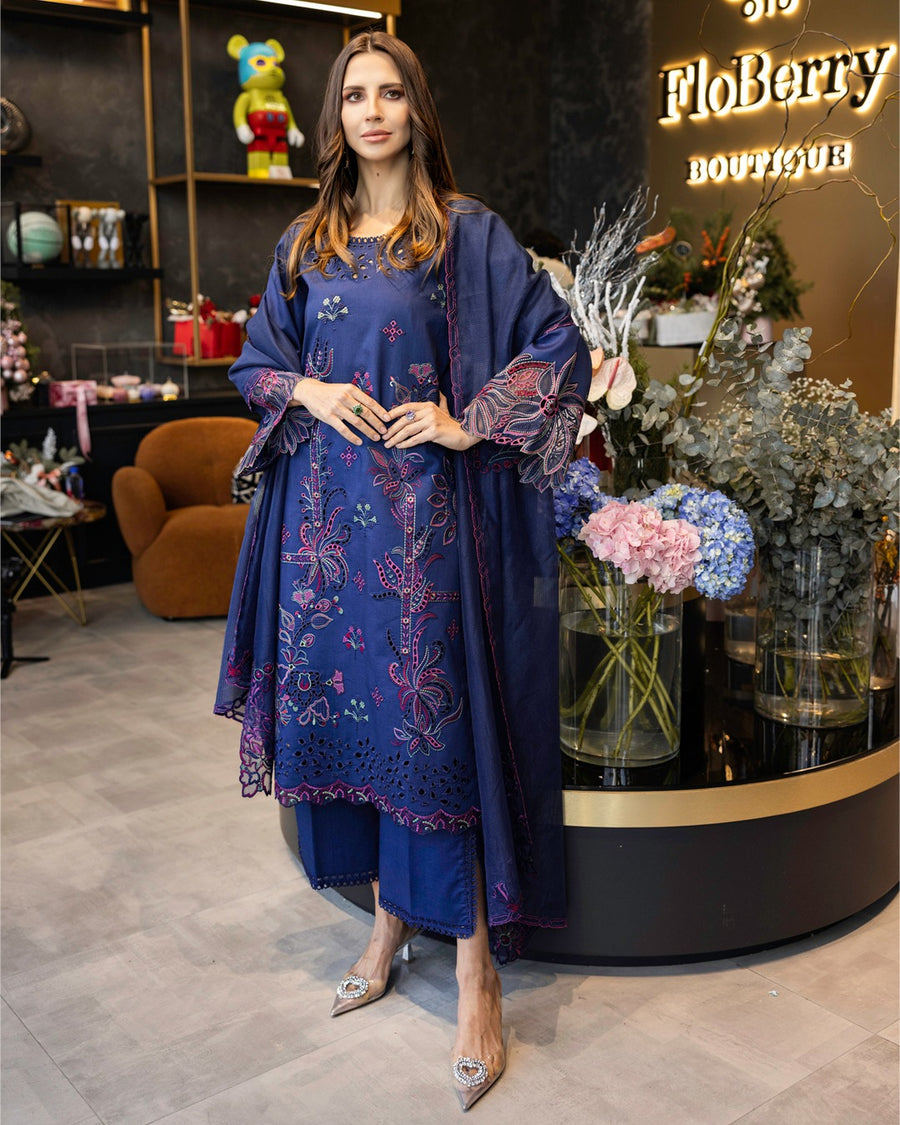 Rang Rasiya Carnation Embroidered Lawn Unstitched 3Pc Suit D-01 AQUA