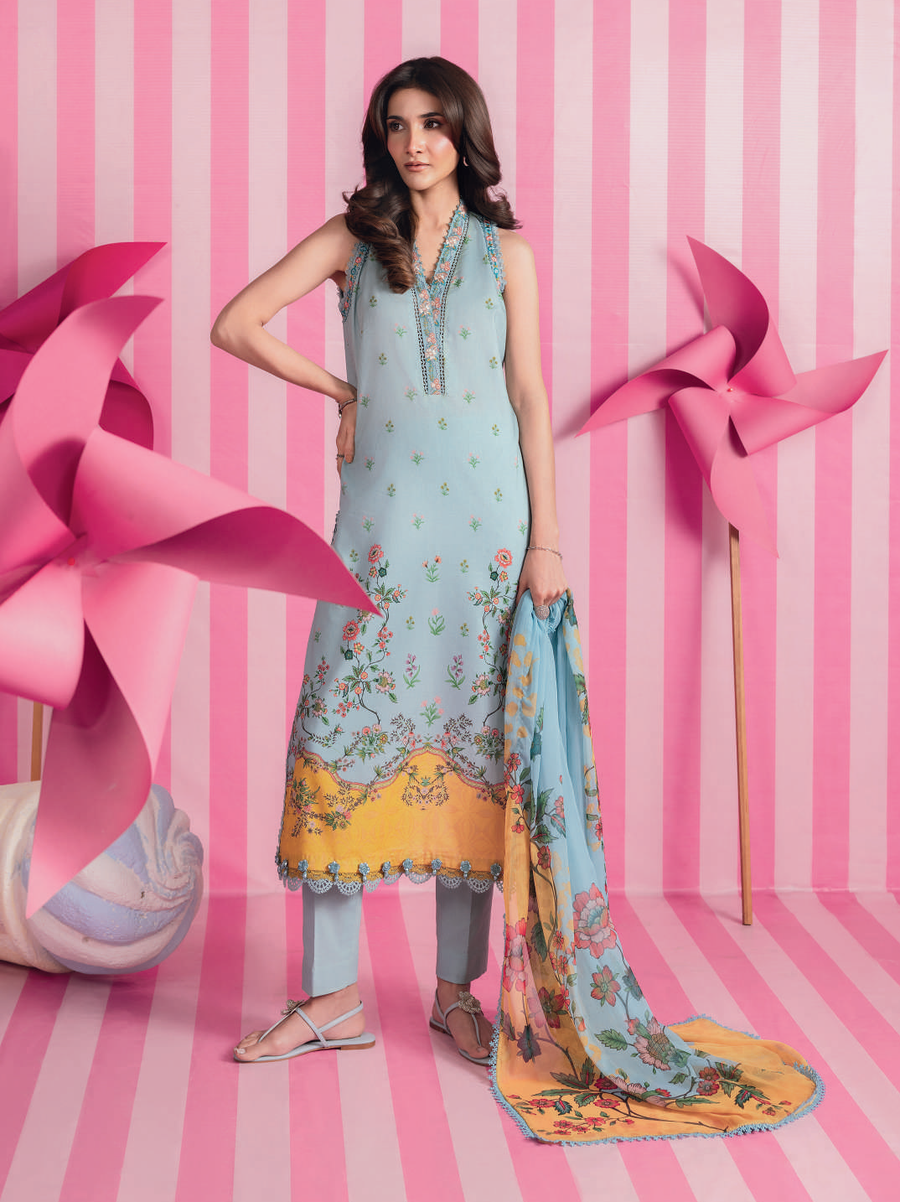 Maria.B M.Basics Embroidered Lawn Unstitched 3Pc Suit MB-CUSV13-01-B