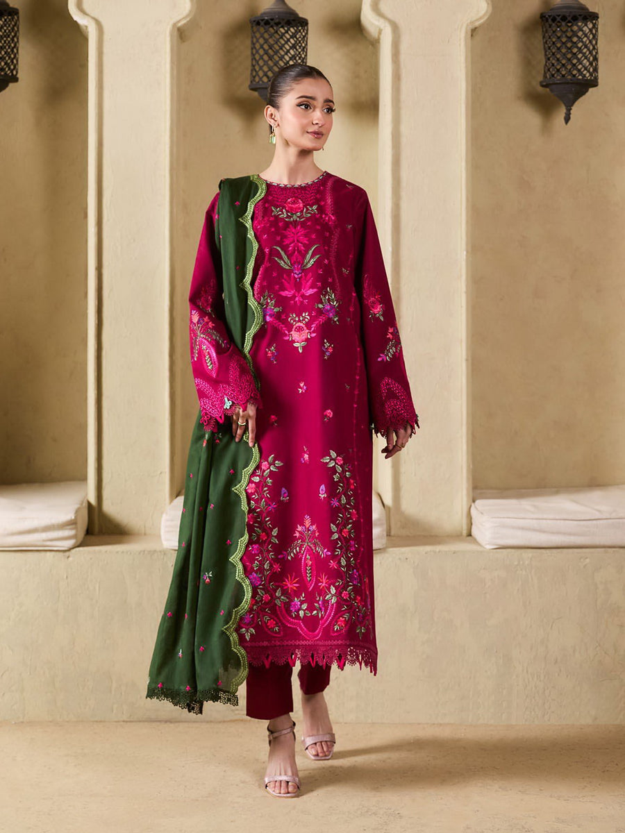 Raha by RajBari Premium Summer Embroidered Lawn Unstitched 3Pc Suit D-01