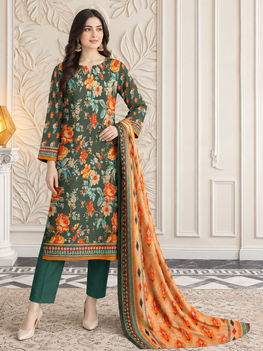 Ittehad X Bin Ameer Khaddar Essential Unstitched Printed 3Pc Suit D-01