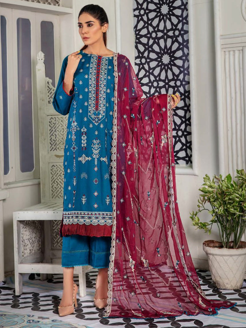 Noir by Humdum Embroidered Slub Linen Unstitched 3Pc Suit D-01