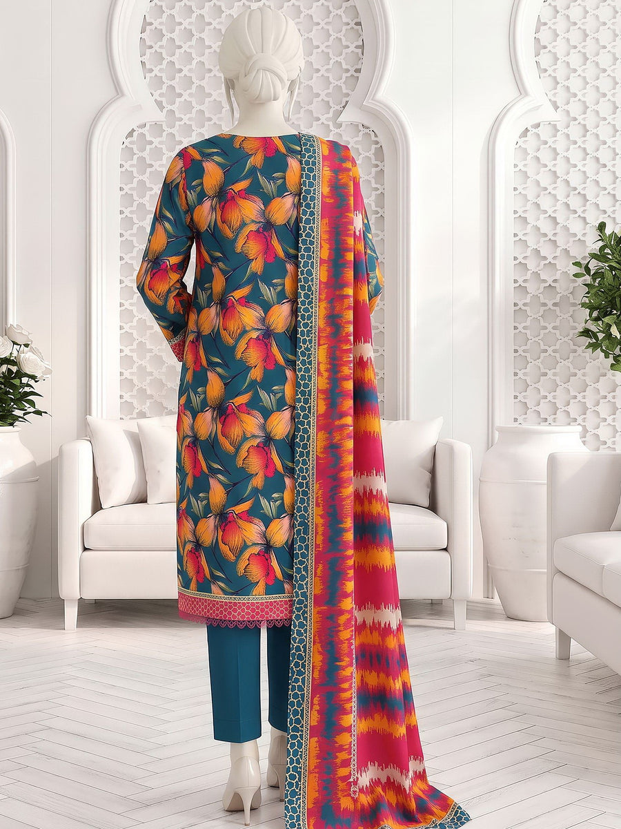Ittehad X Bin Ameer Linen Essential Unstitched Printed 3Pc Suit D-01