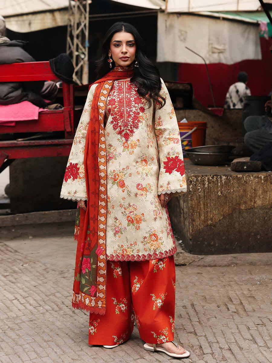 RajBari Nissa Floral Symphony Embroidered Lawn Unstitched 3Pc Suit D-01