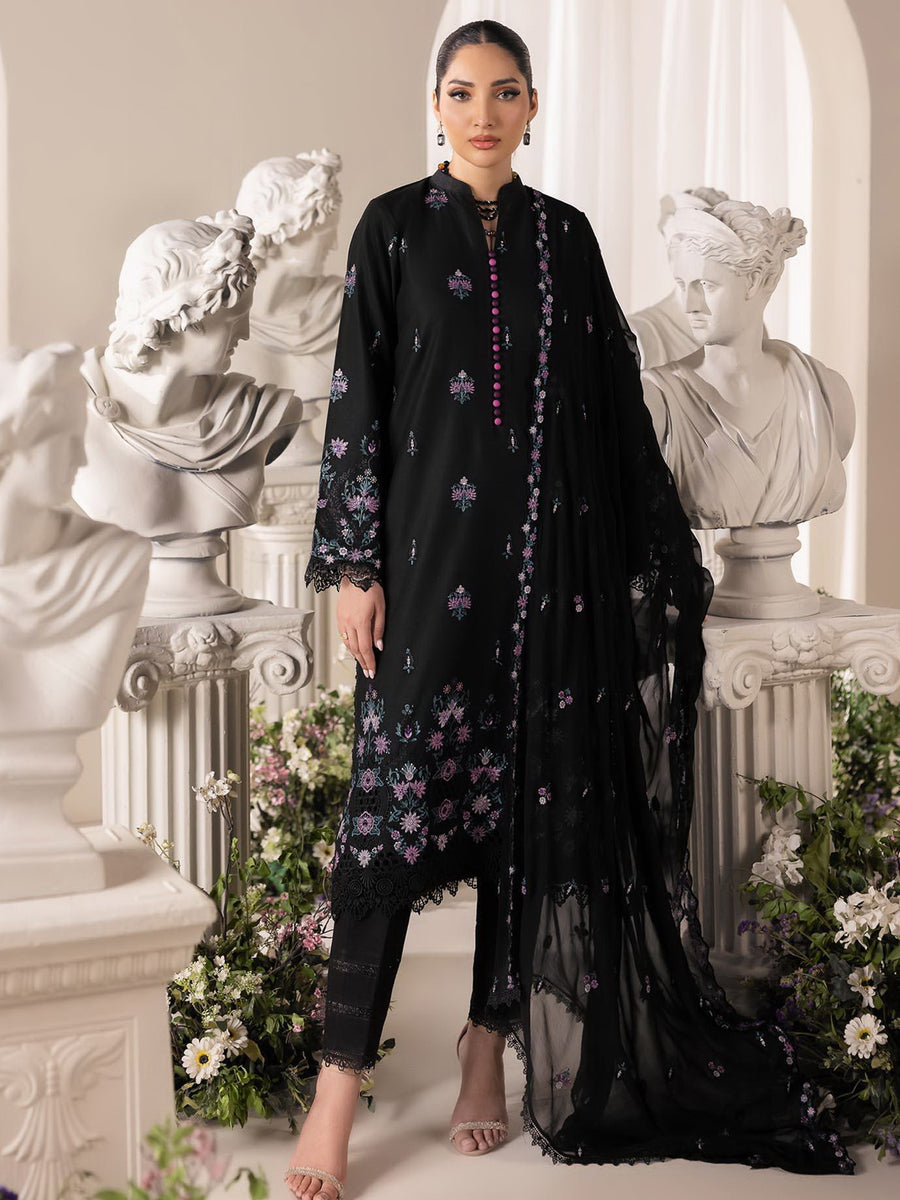 RajBari Premium Embroidered Lawn Unstitched 3Pc Suit D-01