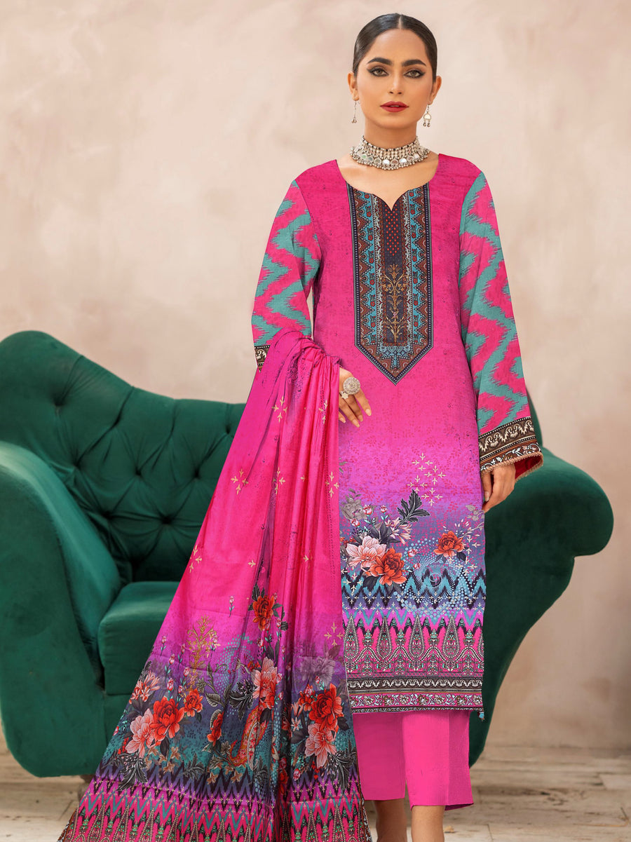 Rashk e Qamar Digital Printed Unique Linen Unstitched 3Pc Suit D-01