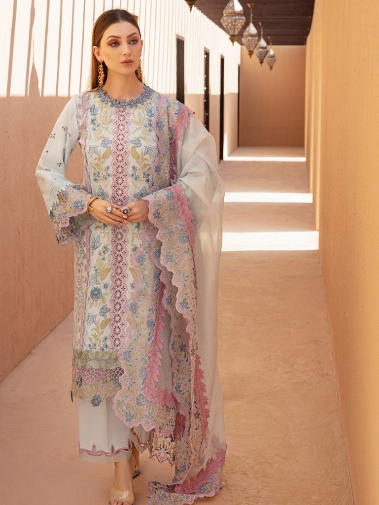 Rang Rasiya Premium Embroidered Lawn Unstitched 3Pc Suit D-02 PARISA