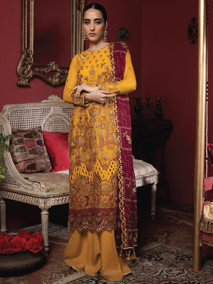 Heer by Humdum Embroidered Chiffon Unstitched 3PC Suit HR-02