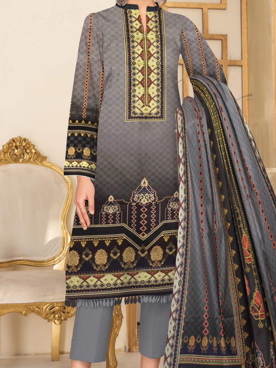 Rashk e Qamar Digital Printed Linen Unstitched 3Pc Suit D-02
