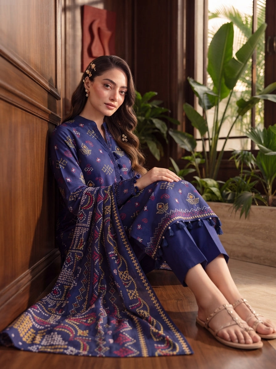 Pashm by Fiza Noor Premium Printed Leather Linen Unstitched 3Pc Suit D-02