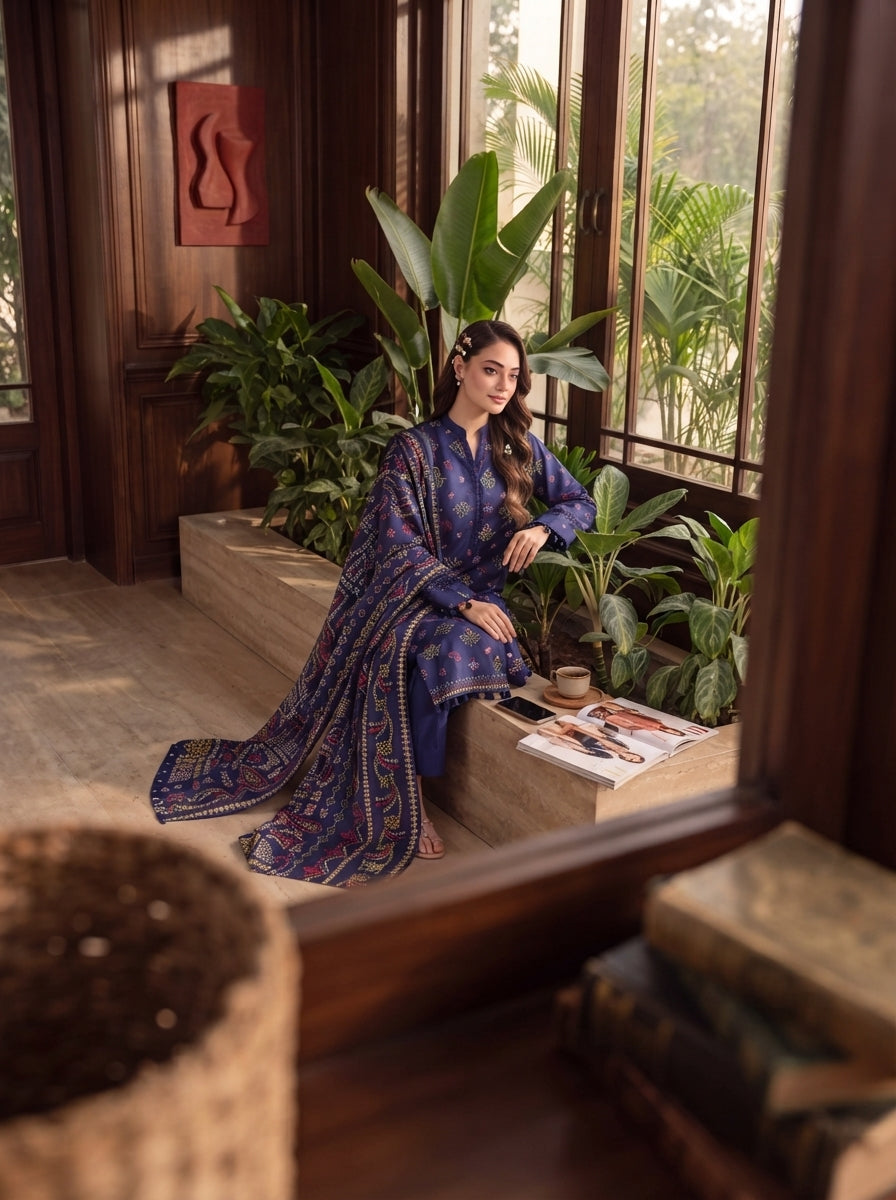 Pashm by Fiza Noor Premium Printed Leather Linen Unstitched 3Pc Suit D-02